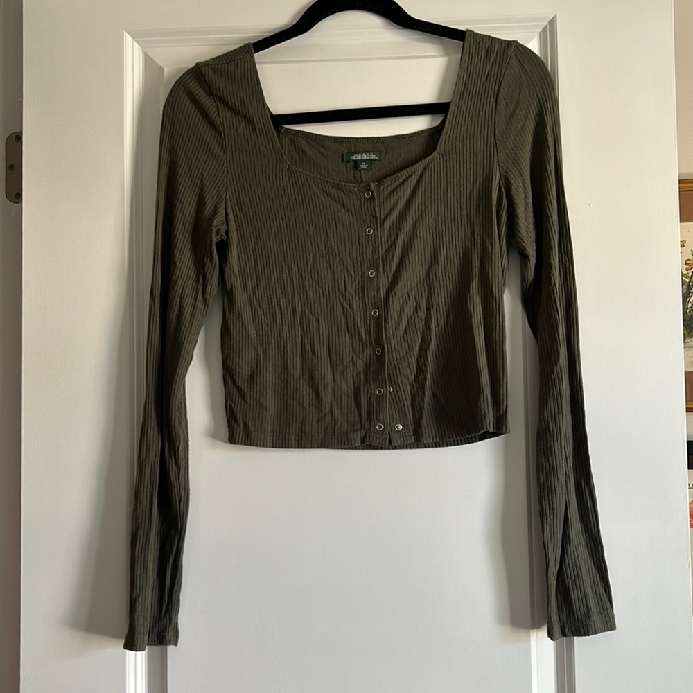 Olive Green Square Neck Long Sleeve